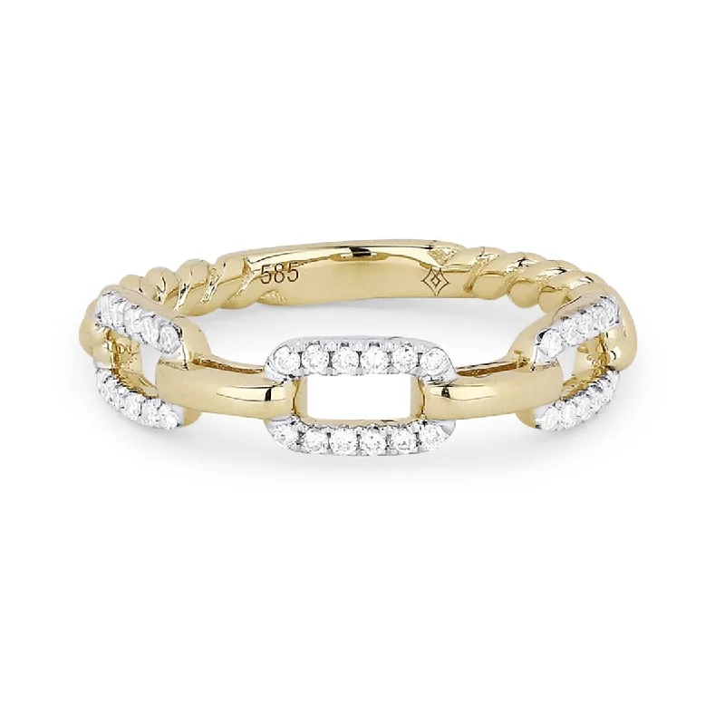 Exclusive Jewelry Markdowns – Limited-Time Offer YELLOW GOLD CHAIN LINK STYLE FASHION RING WITH DIAMONDS, 1/7 CT TW