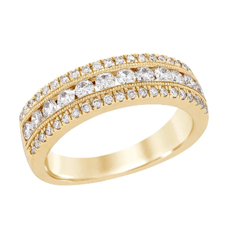 Handcrafted Beauty At Affordable Prices YELLOW GOLD FASHION RING WITH 3 ROWS OF DIAMONDS, 3/4 CT TW