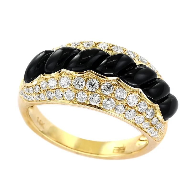 Handcrafted Jewelry Sale – Unique Designs At Low Prices YELLOW GOLD FASHION RING WITH BLACK ONYX AND SIDE DIAMONDS, 1.00 CT TW