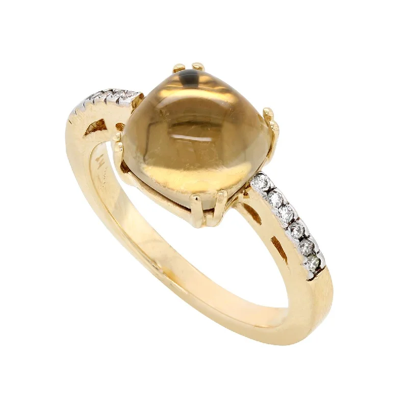 Big Discounts On Elegant Jewelry Collections YELLOW GOLD FASHION RING WITH CABOCHON CUT YELLOW QUARTZ, .10 CT TW