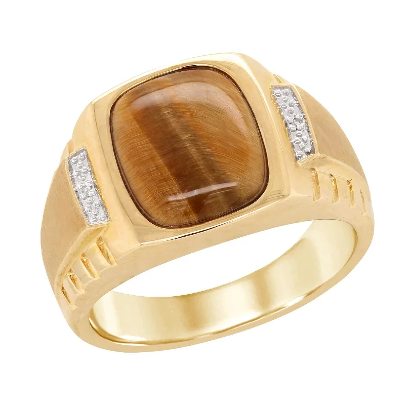 Jewelry Sale – Exclusive Styles At Lower Prices YELLOW GOLD FASHION RING WITH TIGER EYE AND DIAMONDS, .006 CT TW