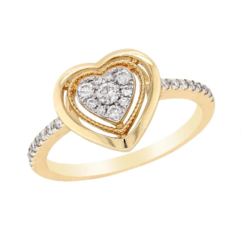 Discounted Luxury Jewelry – Shine Without The Splurge YELLOW GOLD HEART SHAPED FASHION RING WITH DIAMONDS, .24 CT TW