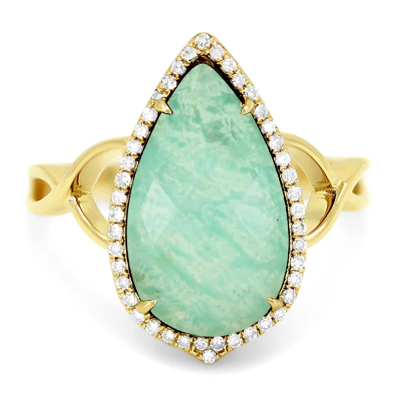 Dainty And Elegant Jewelry Now At Reduced Prices YELLOW GOLD STATEMENT RING WITH A PEAR SHAPED AMAZONITE