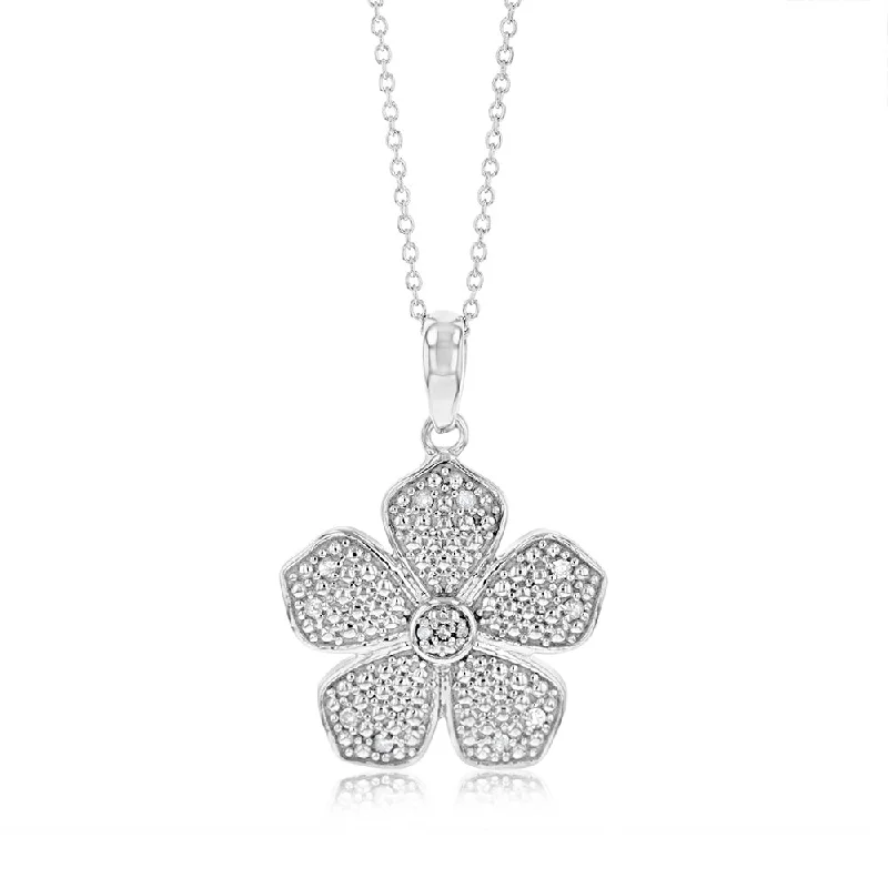 Premium Diamond Jewelry For Unforgettable Moments Must Haves 1/10 Carat Diamond Flower Pendant in Sterling Silver