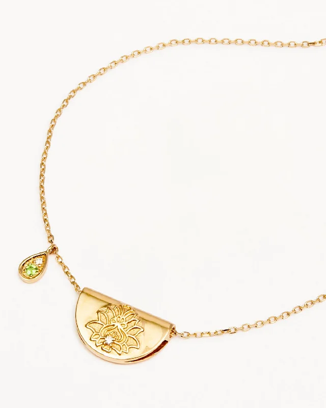 Bold And Beautiful Jewelry Now At Irresistible Prices Fashion-Forward Offers 14k Solid Gold Lotus Birthstone Diamond Necklace - August - Peridot