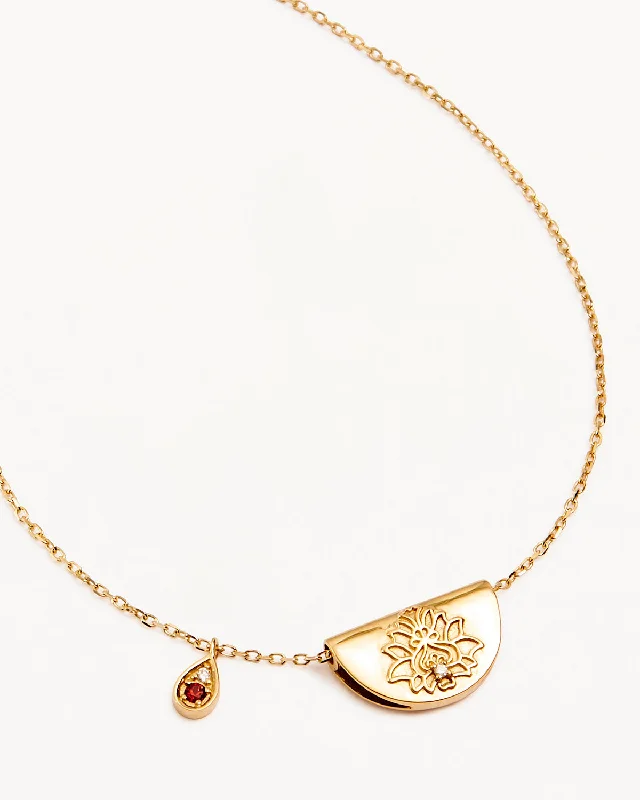 Exclusive Online Jewelry Sale – Don't Wait Relaxed Style 14k Solid Gold Lotus Birthstone Diamond Necklace - January - Garnet