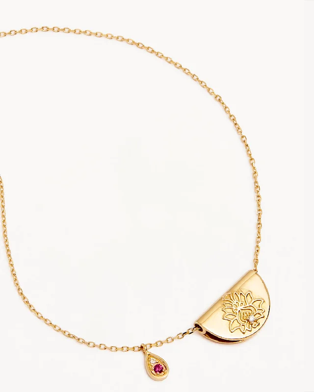 Jewelry Deals That Outshine The Rest Affordable Trendy Fashion 14k Solid Gold Lotus Birthstone Diamond Necklace - July - Ruby