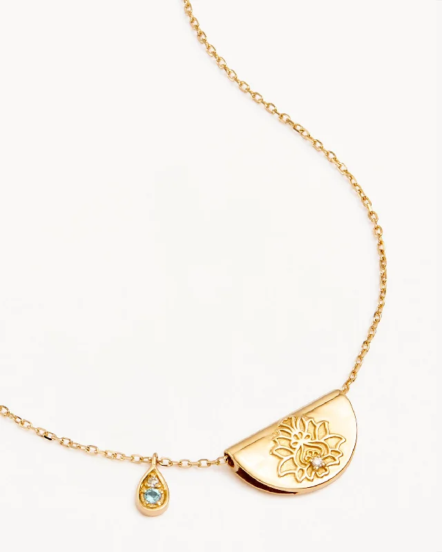 Personalized Jewelry Sale – Meaningful Gifts At Great Prices Step Ahead, Lead The Trend 14k Solid Gold Lotus Birthstone Diamond Necklace - March - Aquamarine