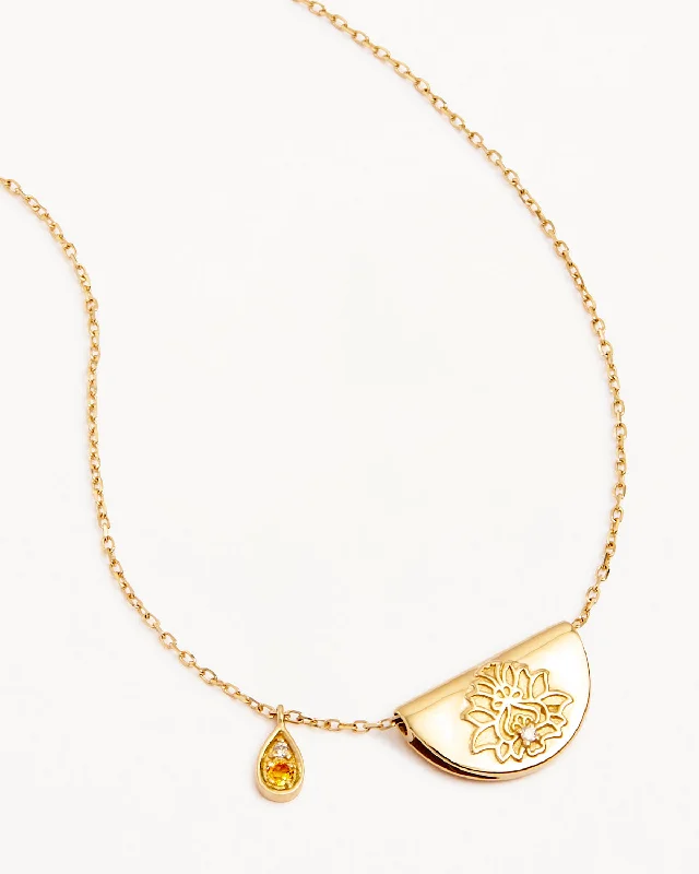 Celebrate With Sparkle – Jewelry Sale Now Live End-Of-Season Clearance 14k Solid Gold Lotus Birthstone Diamond Necklace - November - Citrine