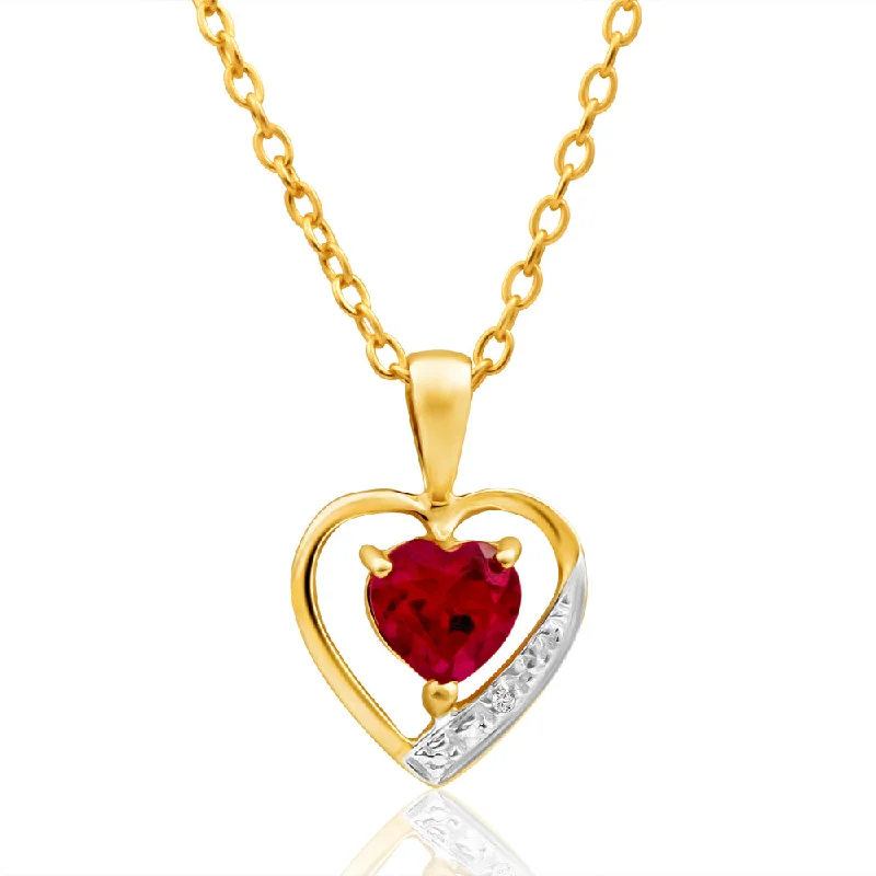 Flash Sale On Elegant Jewelry – Don't Miss Out The Good Stuff 9ct Alluring Yellow Gold Created Ruby + Diamond Pendant