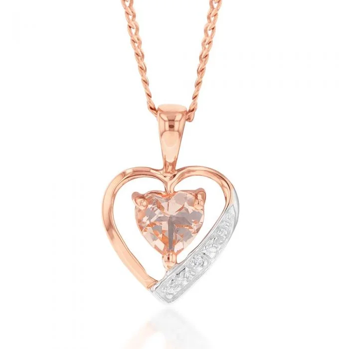 Huge Savings On Timeless Jewelry Collections Fashion Forward 9ct Rose Gold Morganite and Diamond Heart Pendant