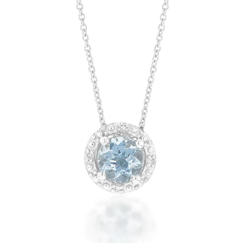 Personalized Jewelry Sale – Meaningful Gifts At Great Prices Boutique Styles 9ct White Gold 5mm Aquamarine and Diamond Halo Pendant on 45cm Chain