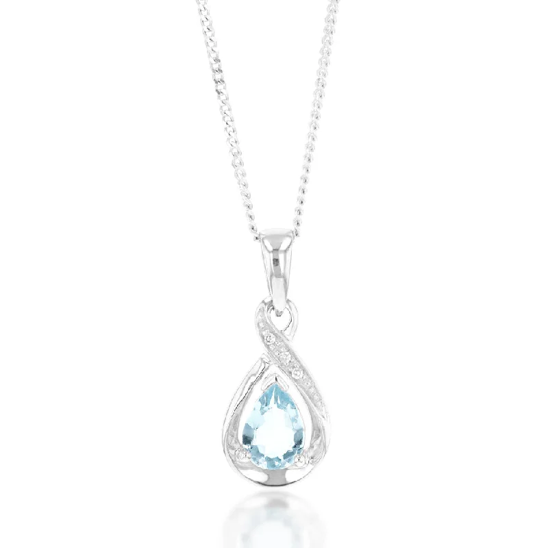 The Perfect Jewelry Piece At The Perfect Price On-Trend Fashion Offers 9ct White Gold Pear Shaped Aquamarine + Diamond Pendant