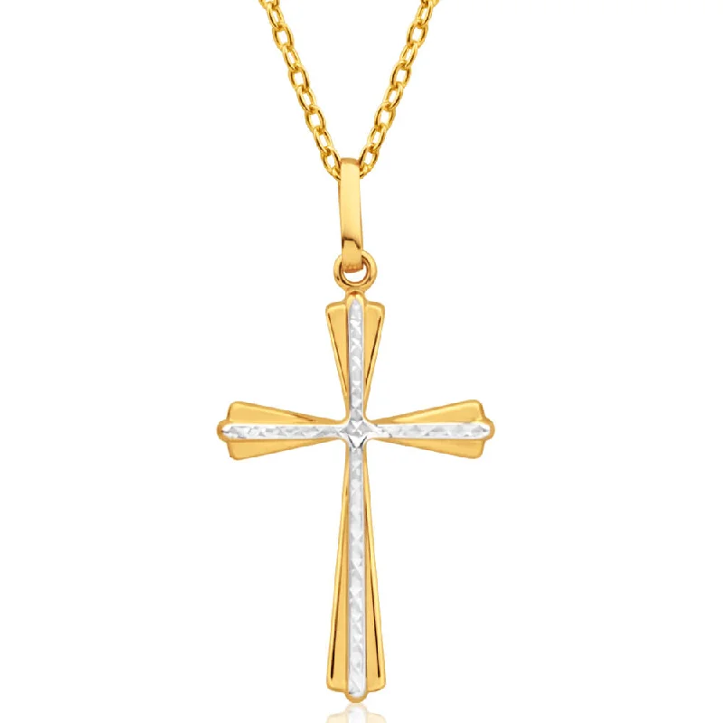 Exclusive Jewelry Markdowns – Limited-Time Offer Classic Chic Deals 9ct Yellow And White Two Tone Gold Cross Pendant