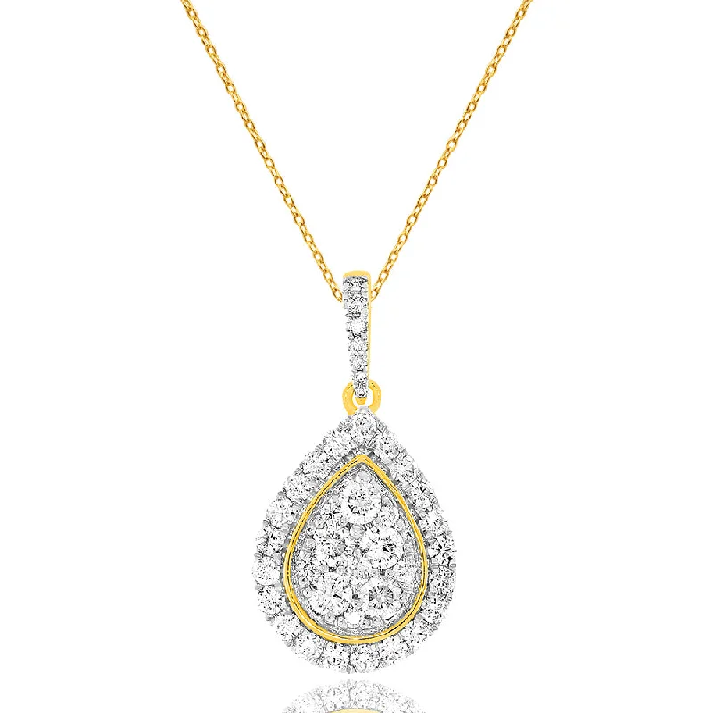 Seasonal Jewelry Deals – Elevate Your Style 9ct Yellow Gold 1 Carat Diamond Pear Shape Pendant on 45cm Chain