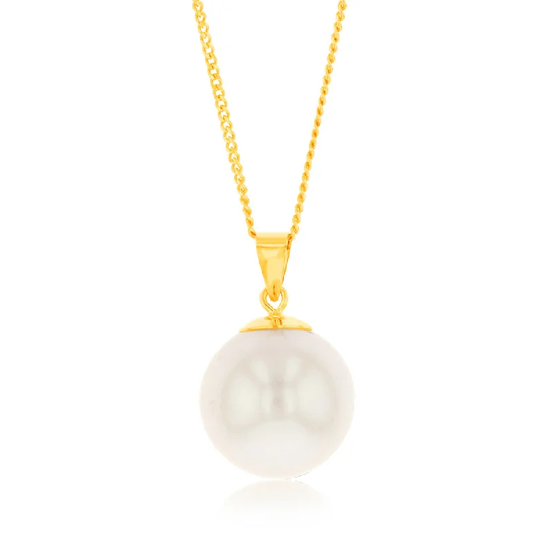 Jewelry Clearance – Final Chance To Save Big 9ct Yellow Gold 10-14mm White South Sea Pearl Pendant on 45cm Chain