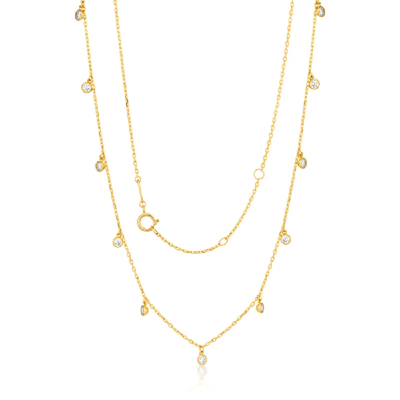 Luxury Meets Affordability – Jewelry Sale Live Now Playful Fashion Offers 9ct Yellow Gold Chain with 11 Cubic Zirconias with Adjustable 38-40cm Length