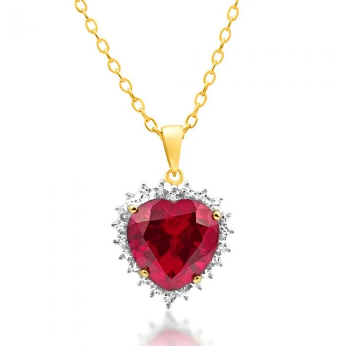 Flash Sale On Exquisite Jewelry – Don't Miss Out Special Offer For You 9ct Yellow Gold Created Ruby and Diamond Heart Pendant