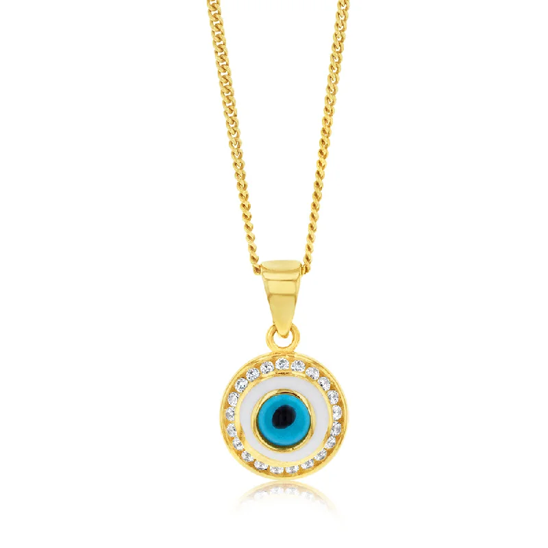 High-Quality Gemstone Jewelry For Special Occasions 9ct Yellow Gold Cubic Zirconia Evil Eye Pendant