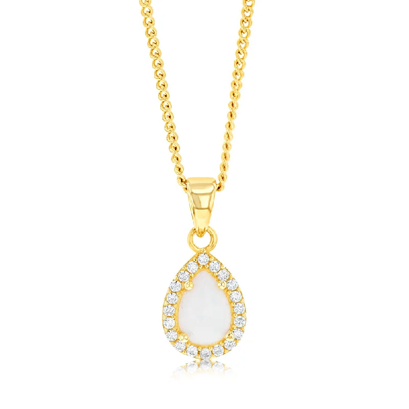 Luxury Jewelry Sale – Sparkle For Less Absurdly Cheap Sale 9ct Yellow Gold Cubic Zirconia Opal Pear Pendant