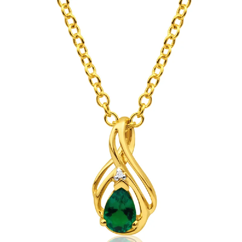 Shop Stylish Jewelry Now And Save Big 9ct Yellow Gold Diamond + Created Emerald Pendant