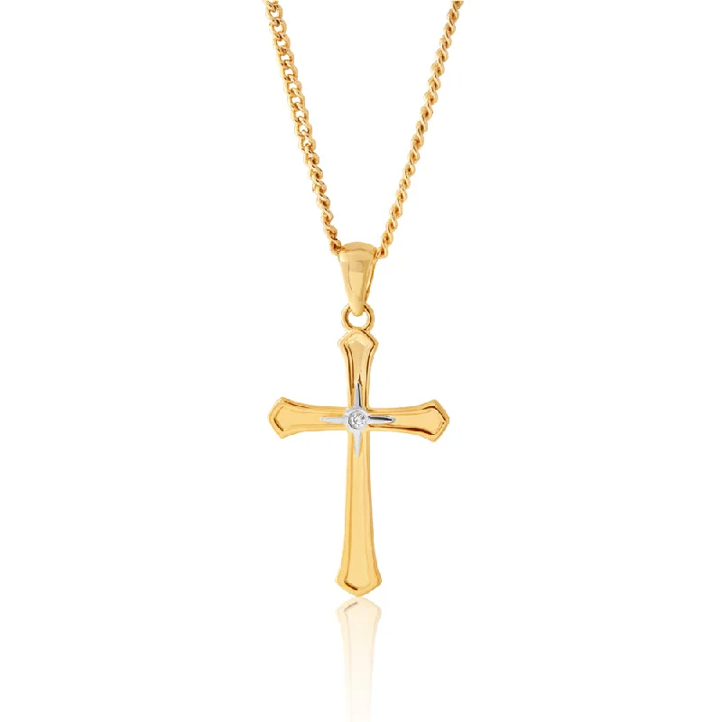 Dazzle In Elegance With Our Biggest Jewelry Sale 9ct Yellow Gold Diamond Cross Pendant