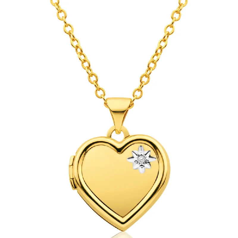 The Perfect Accessory For Less – Jewelry Sale Live 9ct Yellow Gold Heart Shaped Locket with Diamond TW=0.005ct