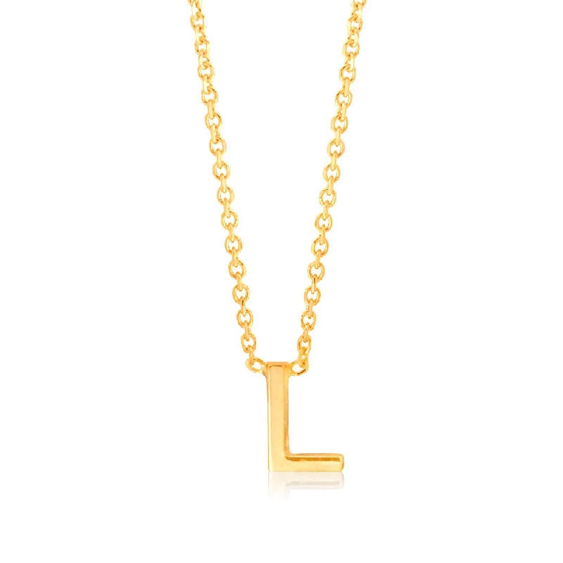 Classic And Modern Jewelry Styles On Sale Minimalist Fashion Sale 9ct Yellow Gold Initial "L" Pendant on 43cm Chain