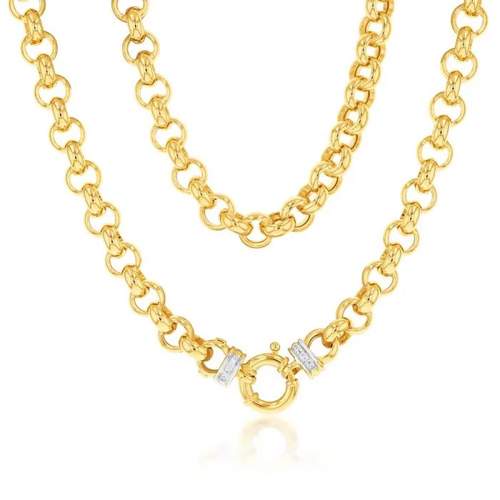 Unmissable Deals On Handmade Jewelry Collections 9ct Yellow Gold Silver Filled Cubic Zirconia Belcher darling 50cm Chain