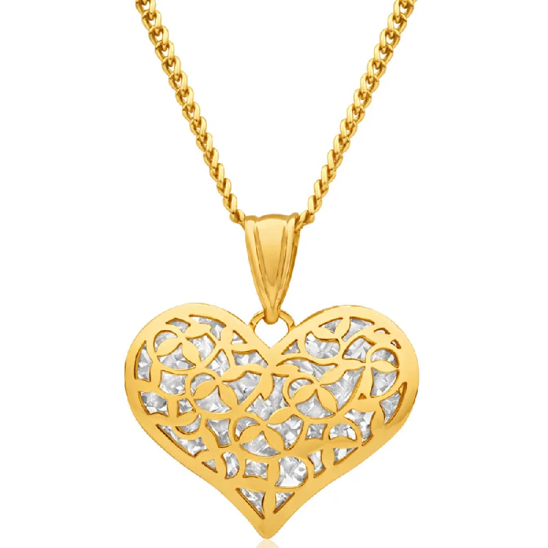 Celebrate Every Occasion With Sparkling Savings Find Your Unique Flair 9ct Yellow Gold Silver Filled Diamond Cut Heart Pendant