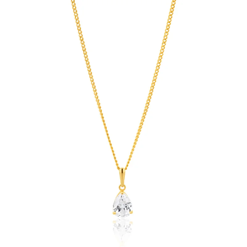 Unmissable Discounts On Timeless Jewelry Pieces 9ct Yellow Gold Teardrop Zirconia Pendant