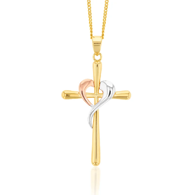 Classic And Modern Jewelry Styles On Sale 9ct Yellow, Rose And White Gold Crossover On Cross Pendant