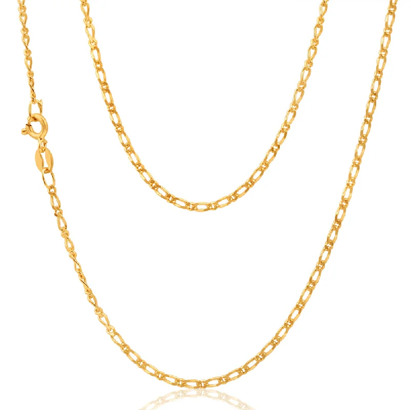 Delicate Crystal Jewelry For Sophisticated Charm 9ct Yellow Solid Gold 1:1 Figaro 50cm Chain 50Gauge