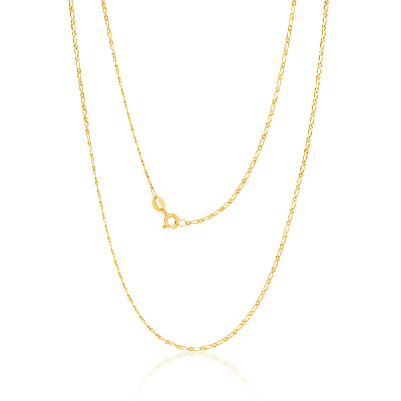 Shop Modern Jewelry Collections With Exclusive Discounts Relaxed Style Deals 9ct Yellow Solid Gold Figaro 1:1 Diamond Cut 40 gauge 60cm Chain