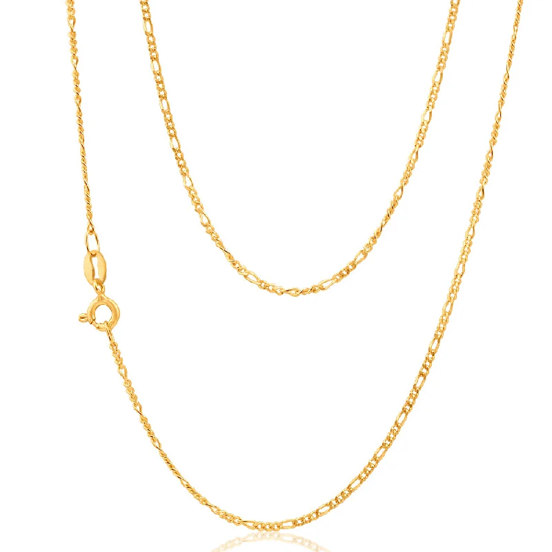 Elegant Jewelry Pieces At Unbelievable Prices 9ct Yellow Solid Gold Figaro 1:3 Dicut 40Gauge 50cm Chain