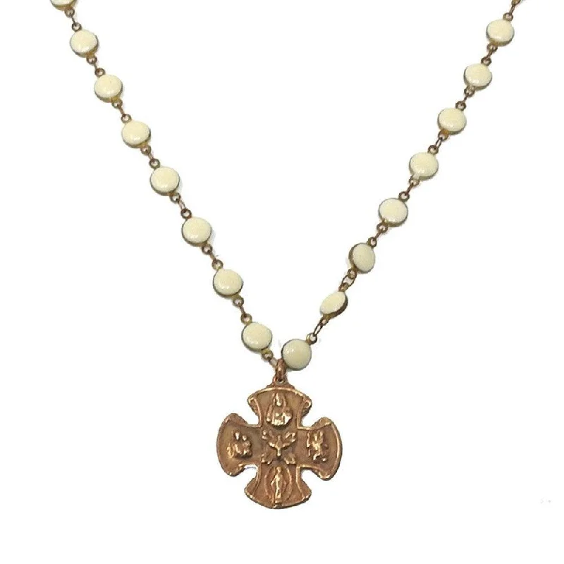 Big Discounts On Elegant Jewelry Collections Bronze Cross on White Beads