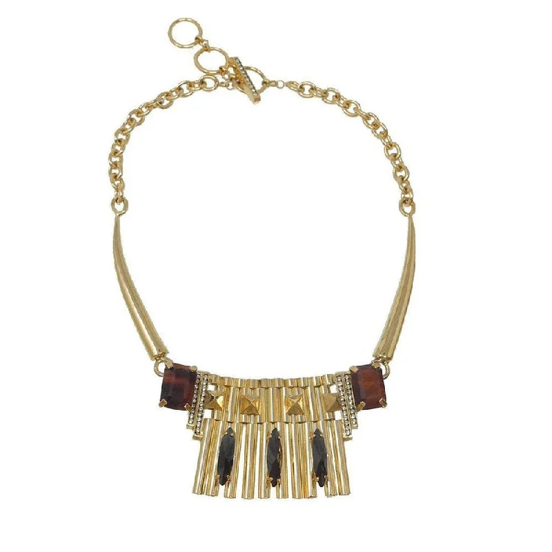 Grab Your Favorite Jewelry At The Lowest Prices Evening Elegance Gold and Brass Necklace with Black Stones and Tiger eye