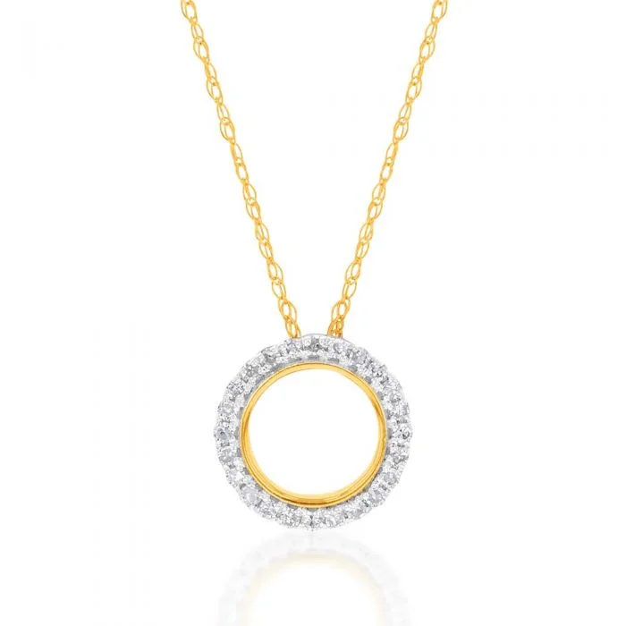 Shop High-Quality Jewelry At Jaw-Dropping Discounts Luminesce Lab Grown 9ct Yellow Gold 0.10 Carat Diamond Circle of Life Pendant