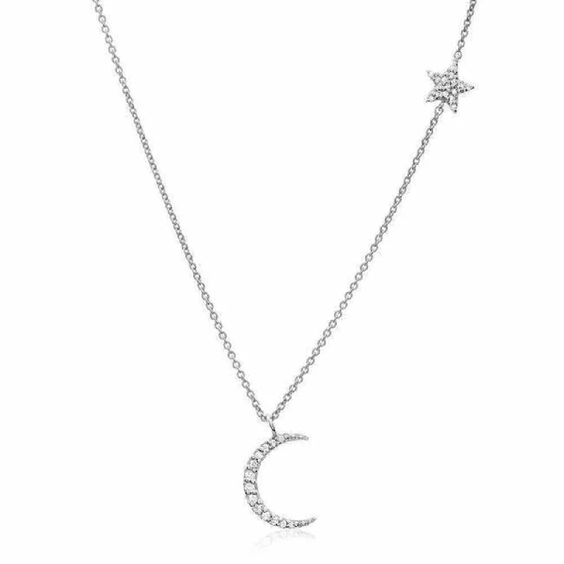 Bohemian-Inspired Jewelry For Free-Spirited Fashion Seize Bargains Moon and Star Diamond Necklace- White Gold