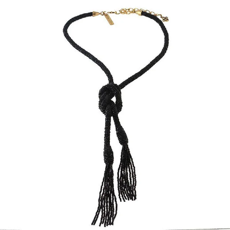 Fashion-Forward Jewelry At Exclusive Discounts Elevated Casual Discounts Oscar De La Renta Black Long Tassel Necklace