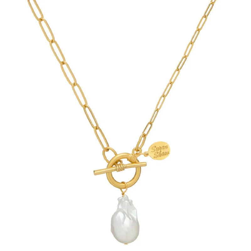 Unmissable Jewelry Clearance – Final Reductions Flash Sale Baroque Pearl Pendant on Paper Clip Chain