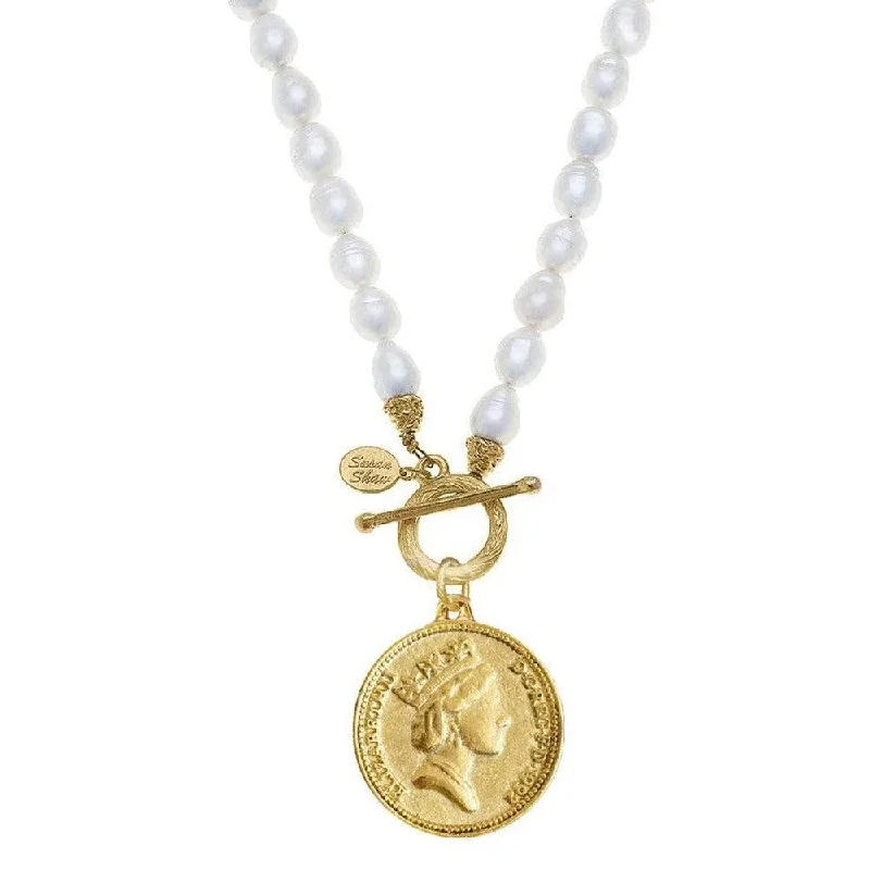 Personalized Engraved Jewelry For Meaningful Gifts Queen Elizabeth Coin on Pearl Necklace