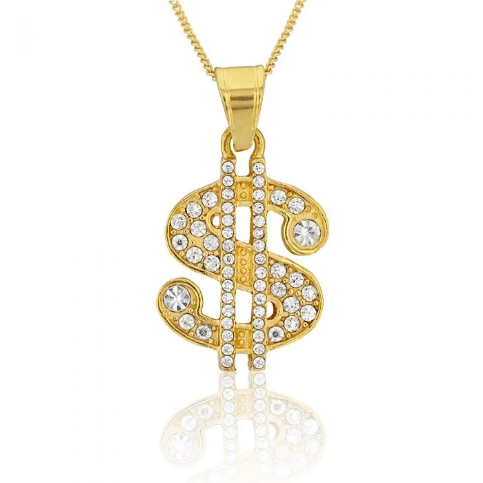 Buy More, Save More On Stunning Jewelry Designs Stainless Steel Gold Plated Crystal Set Dollar Sign Pendant