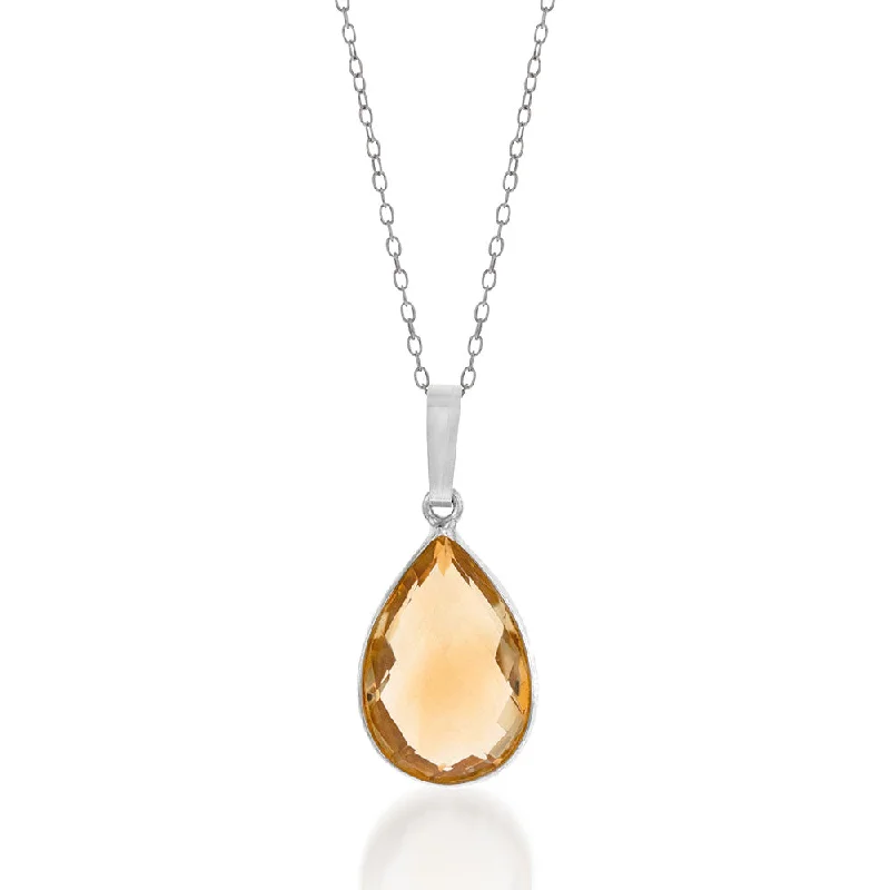 Special Deals On Handcrafted And Designer Jewelry Limited Edition Sterling Silver 6.25ct Citrine Pear Pendant on Chain