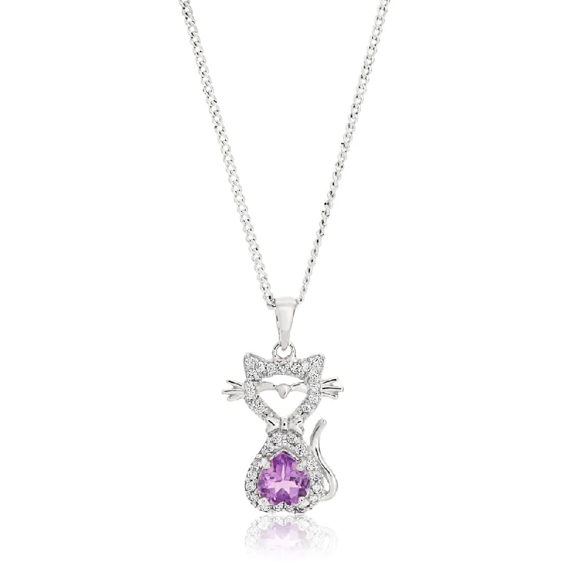 Shop Trending Jewelry With Exclusive Savings Special Offers, Don't Miss Sterling Silver Amethyst and Cubic Zirconia Cat Pendant