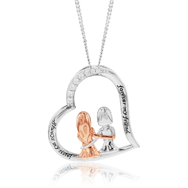 Sparkle For Less – Shop Our Limited-Time Jewelry Deals Fashion Sale Sterling Silver And Rose Gold Plated Cubic Zirconia Engraved Heart Sister Pendant