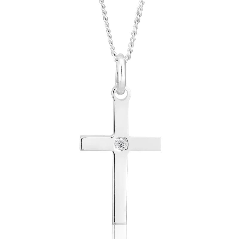 Celebrate Every Occasion With Sparkling Savings Sterling Silver Cross Pendant 3cm with Centre Zirconia Stone