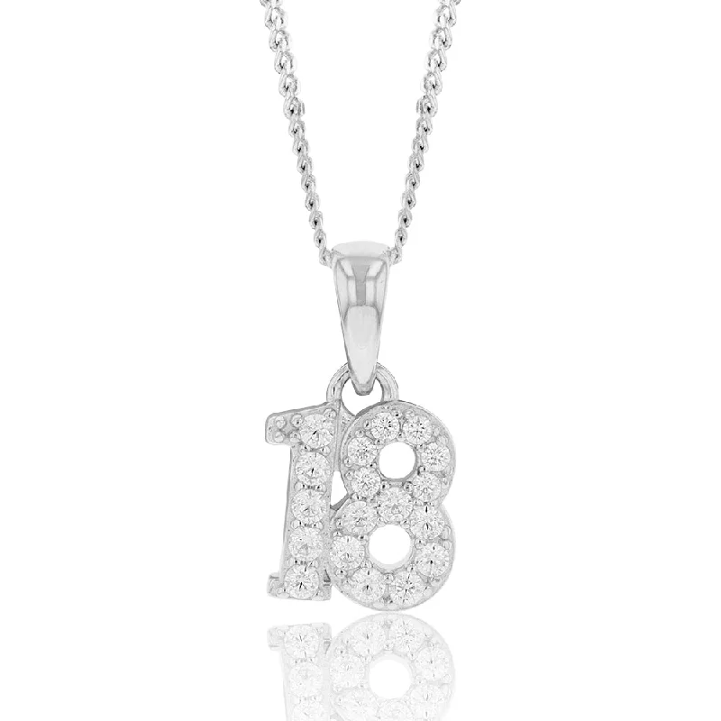 Your Perfect Accessory Now At The Best Price Sterling Silver Cubic Zirconia 8.5mm Number "18" Pendant