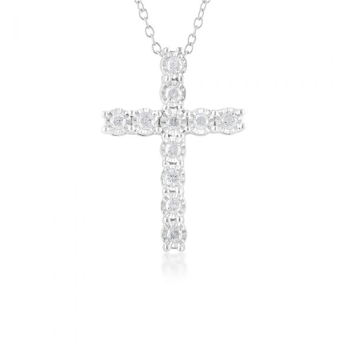 Chic, Trendy, And Affordable Jewelry Sale Avant-Garde Style Promotions Sterling Silver Diamond Cross Pendant on 46cm Chain