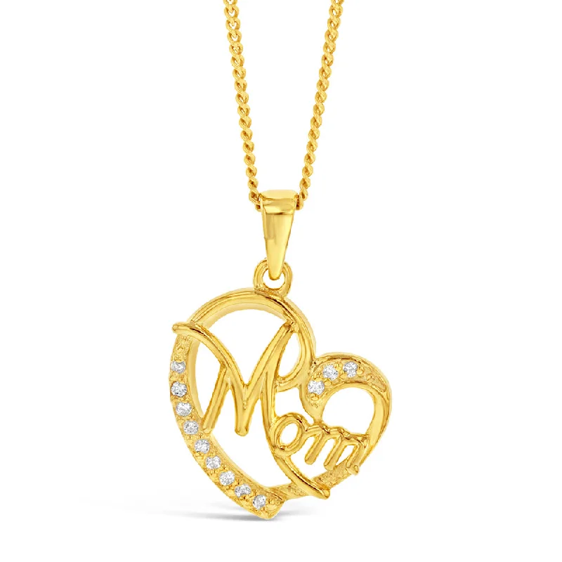 Shop Trending Jewelry With Exclusive Savings Flash Sale Sterling Silver Gold Plated Cubic Zirconia Heart Mom Pendant